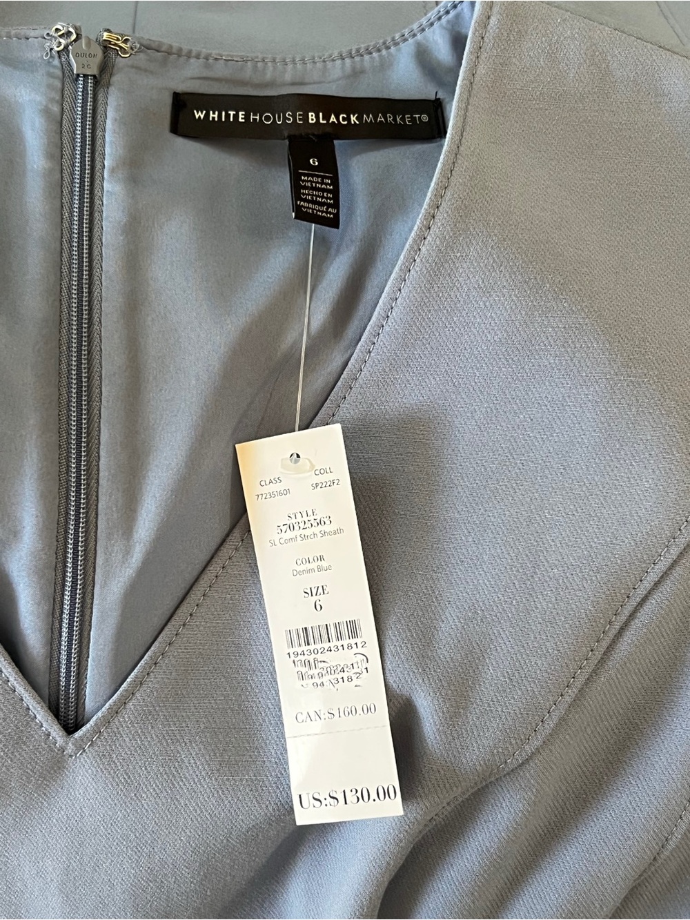 White House Black Market Denim Blue Sleeveless Sheath Princess Dress NWT Size 6 - Picture 7 of 7